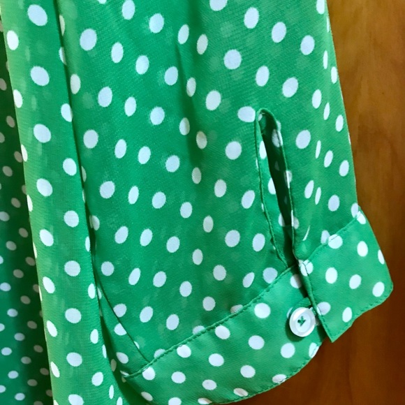 Susan Graver Green and White Polka Dot Chiffon Top Size L - Picture 4 of 6